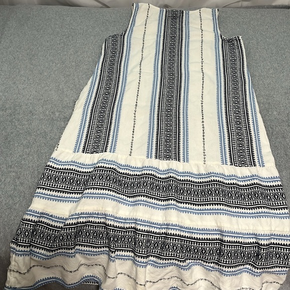 Boho J. Jill Midi Dress Large Petite White Blue Coastal Beach Woven Hippie - Picture 9 of 11